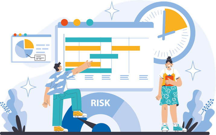 Man and woman doing risk analysis  Illustration