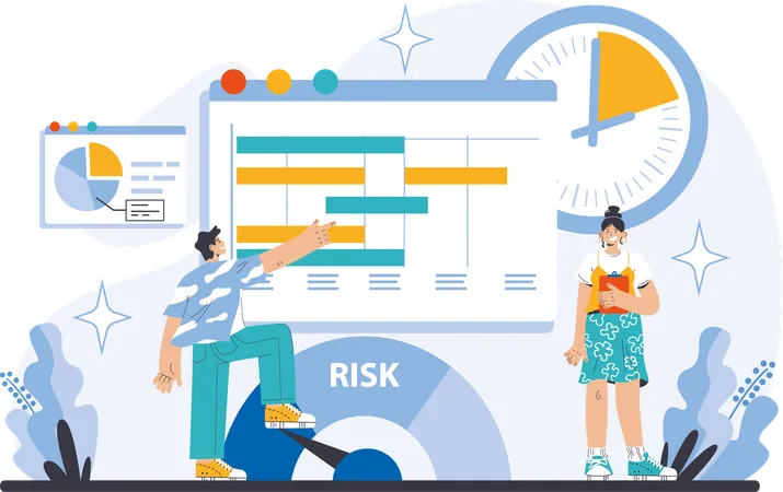 Man and woman doing risk analysis  Illustration