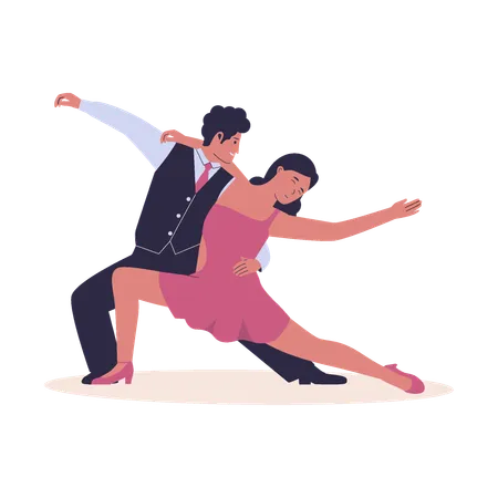 Man and woman doing salsa dance.  Illustration