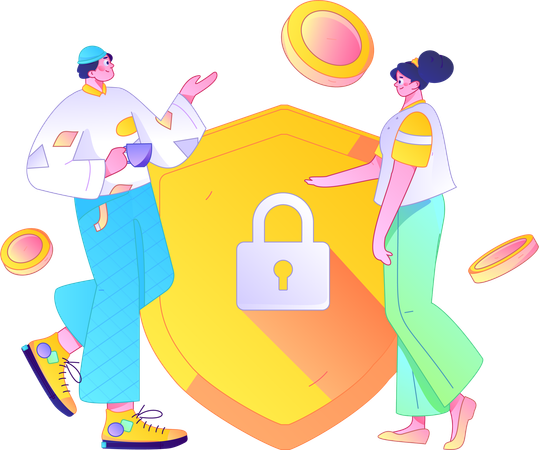 Man and woman doing Secure payment  Illustration