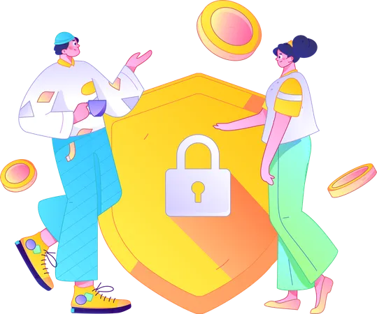 Man and woman doing Secure payment  Illustration