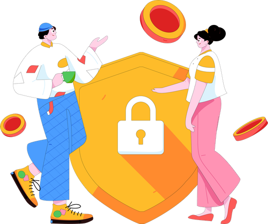 Man and woman doing Secure payment  Illustration