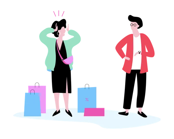 Man and woman doing shopping Illustration