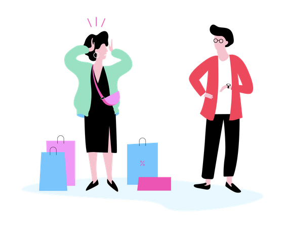 Man and woman doing shopping  Illustration