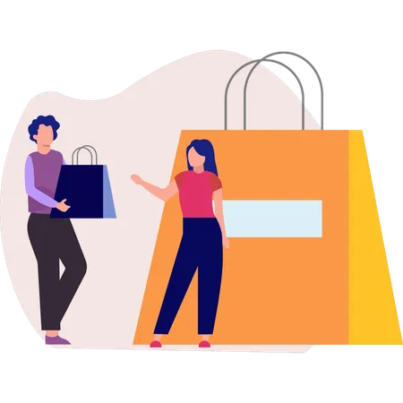 Man and woman doing shopping  Illustration