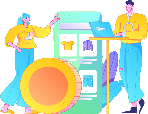 Man and woman doing shopping  Illustration