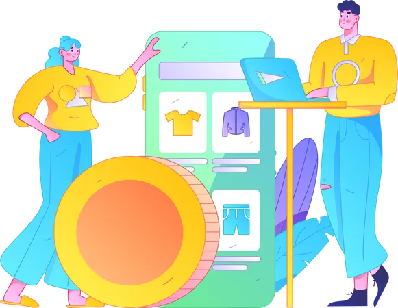 Man and woman doing shopping  Illustration