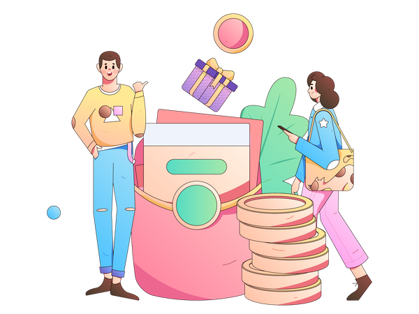 Man and woman doing shopping payment  Illustration