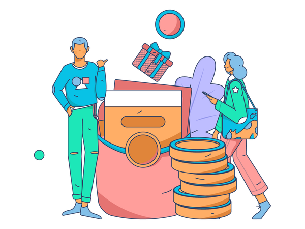 Man and woman doing shopping payment  Illustration