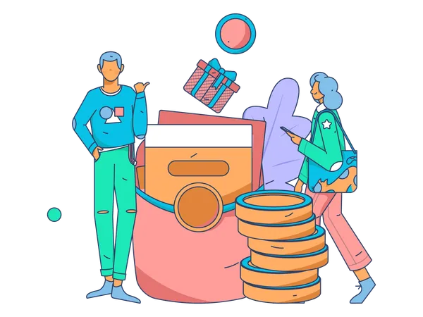 Man and woman doing shopping payment  Illustration