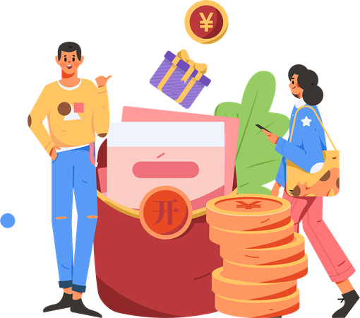 Man and woman doing shopping payment  Illustration