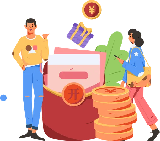 Man and woman doing shopping payment  Illustration