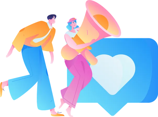 Man and woman doing social media notification  Illustration