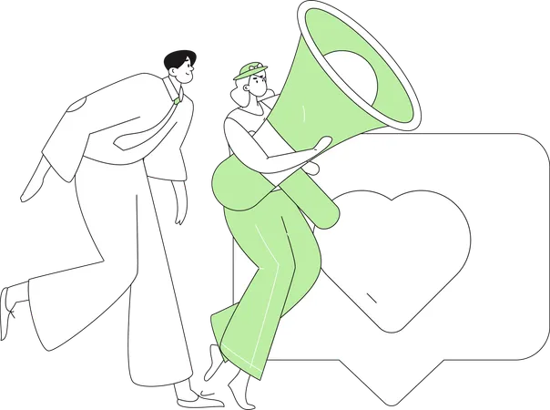 Man and woman doing social media notification  Illustration