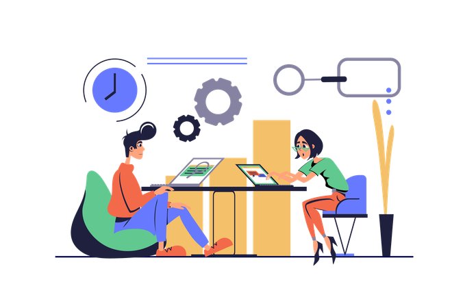 Man and woman doing strategic analysis for business  Illustration