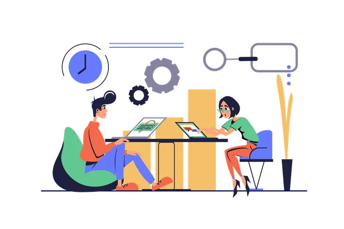 Man and woman doing strategic analysis for business  Illustration