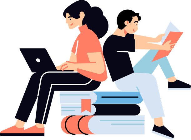 Man and woman doing study  Illustration