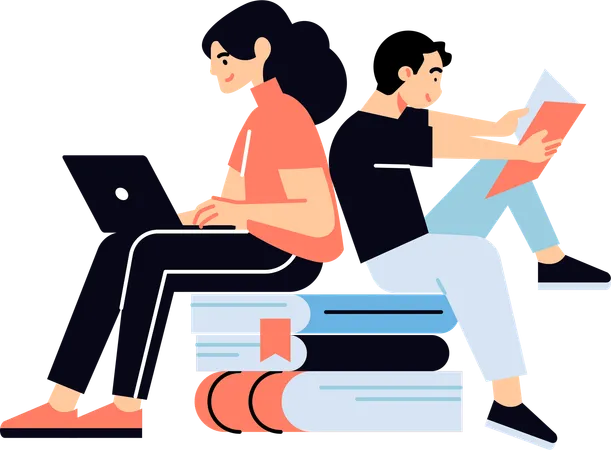 Man and woman doing study  Illustration