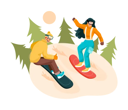 Man and woman doing surfing Illustration