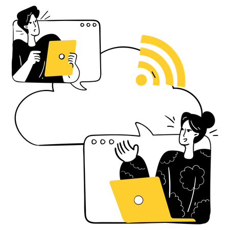 Man and woman doing Virtual Meeting in Cloud  Illustration