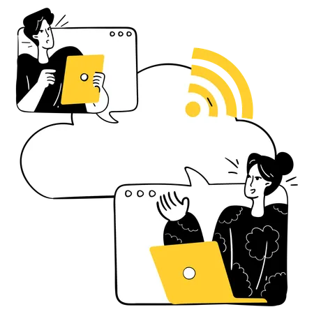 Man and woman doing Virtual Meeting in Cloud  Illustration