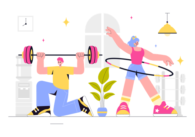Man and woman doing workout together  Illustration