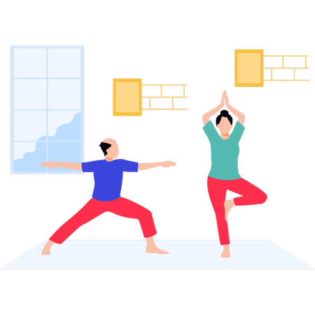 Man and woman doing yoga  Illustration