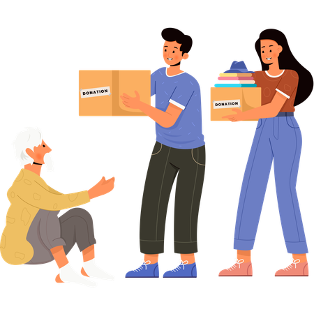 Man And Woman Donating to Poor man  Illustration