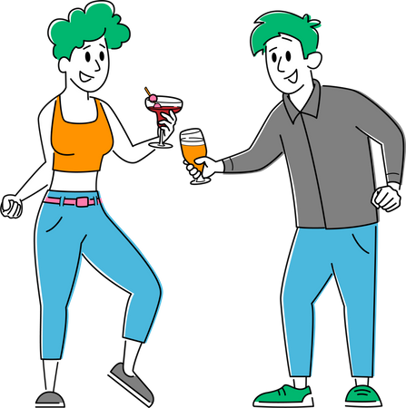 Man and Woman Drink Cocktail and Clinking Glasses  Illustration