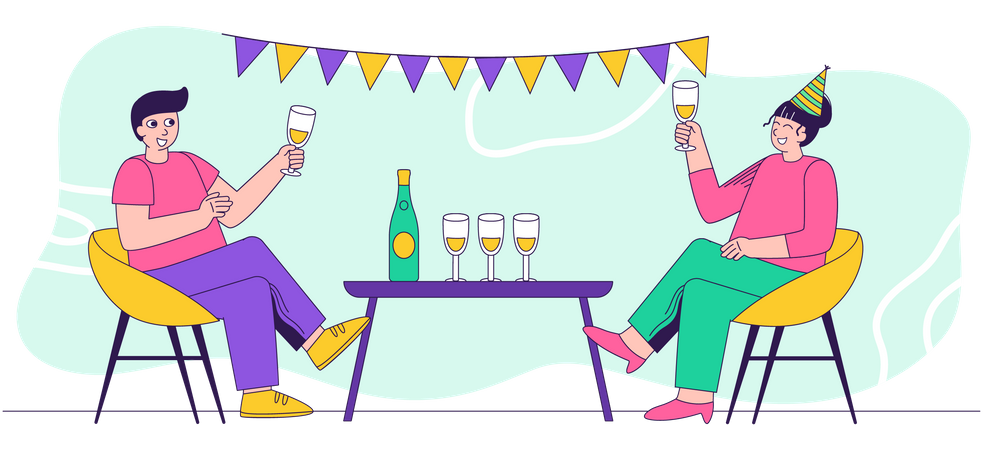 Man and woman drinking champagne Illustration