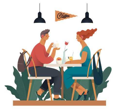 Man and woman drinking coffee together  Illustration