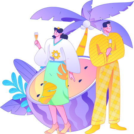 Man and woman drinking fruit juice  Illustration