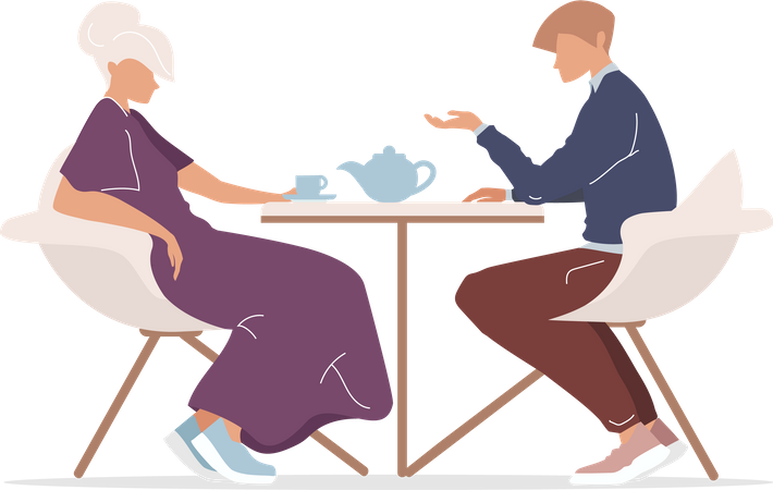Man and woman drinking tea Illustration