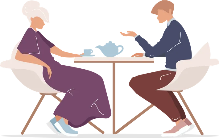 Man And Woman Drinking Tea Flat Color Vector Faceless Characters Friends Meeting People Drinking Hot Beverages And Talking Isolated Cartoon Illustration For Web Graphic Design And Animation Illustration