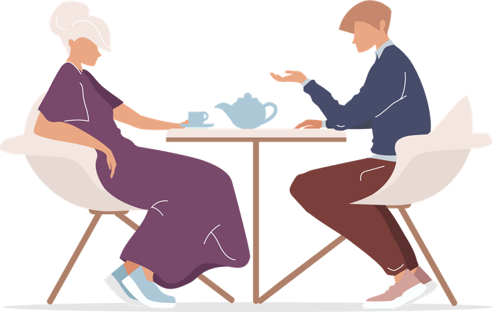 Man and woman drinking tea  Illustration