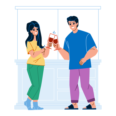 Man and woman drinking wine  Illustration