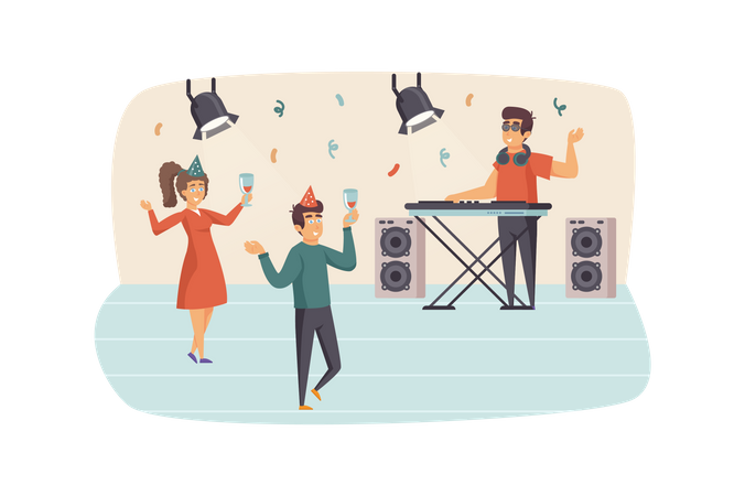 Man and woman drinking wine, having fun  Illustration