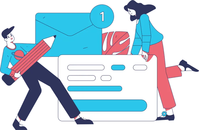 Man and woman editing mail  Illustration