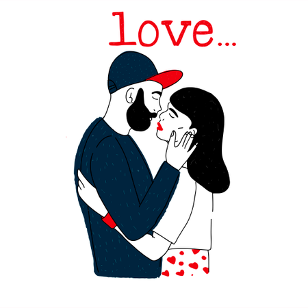 Man and woman embracing each other affectionately  Illustration