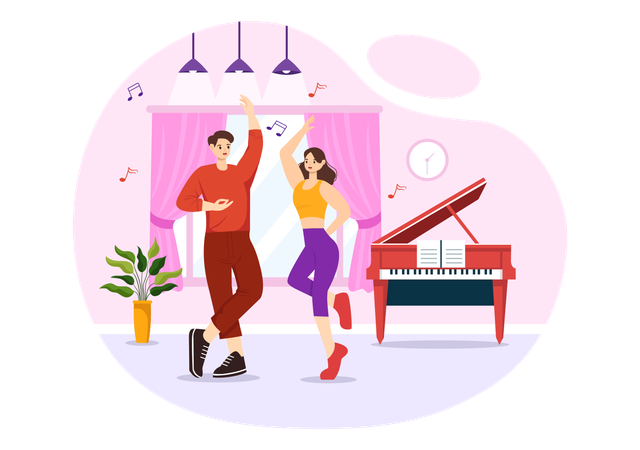 Man and woman enjoying dance at dance studio  イラスト