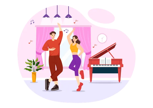 Man and woman enjoying dance at dance studio  Illustration