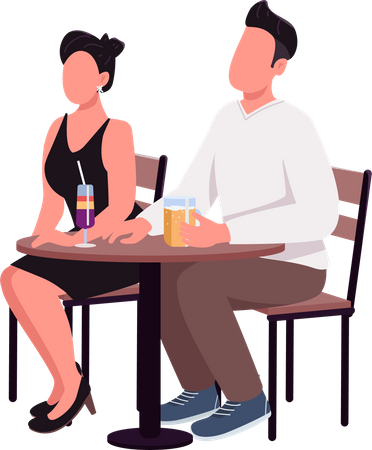 Man and woman enjoying drinks on first date  Illustration