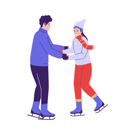 Man and woman enjoying ice skating  Illustration