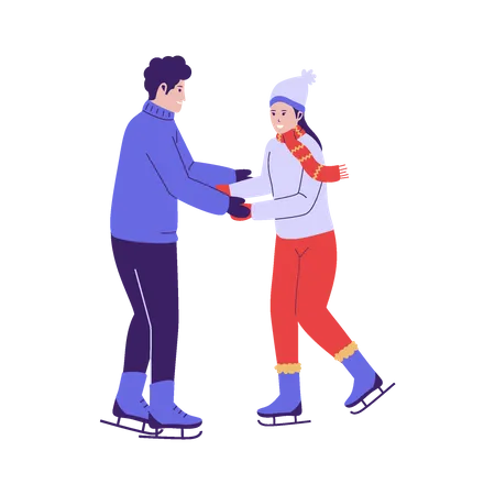 Man and woman enjoying ice skating  Illustration