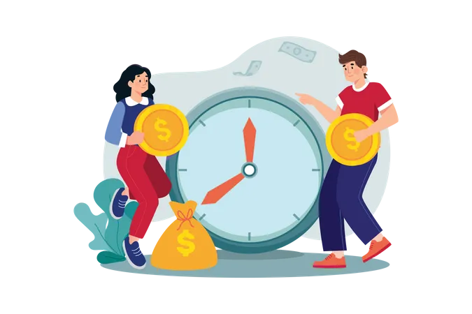 Man and woman exchange money for time  Illustration