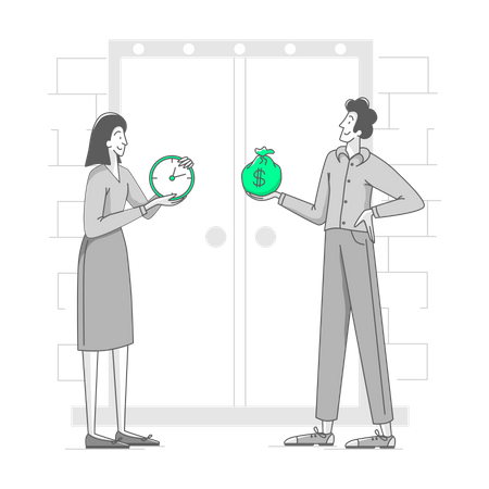 Man and woman exchange money for time  Illustration