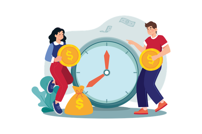 Man and woman exchange money for time  Illustration
