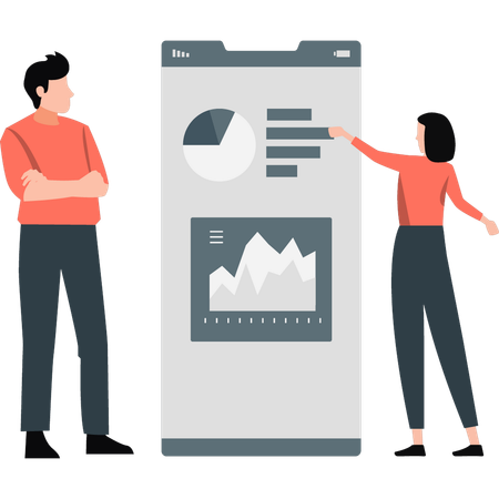 Man and woman explaining pie chart graph  Illustration