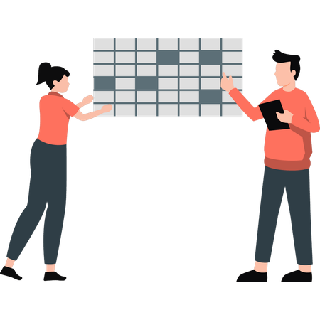 Man and woman explaining project design  Illustration