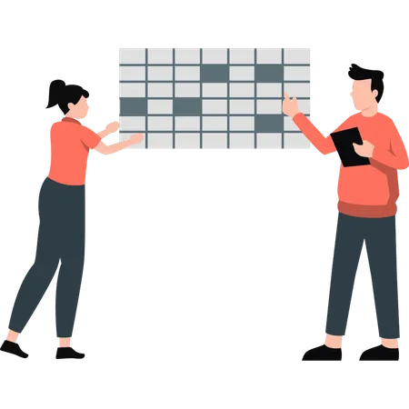 Man and woman explaining project design  Illustration